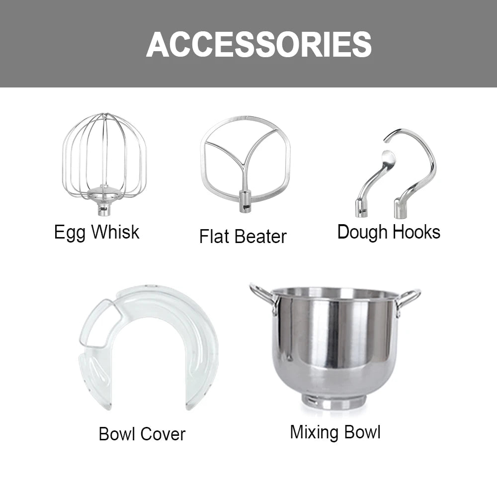 Stand Mixer 11L 2000W Planetary Dough Mixer 8 Speed Stainless Steel Bowl - Grey