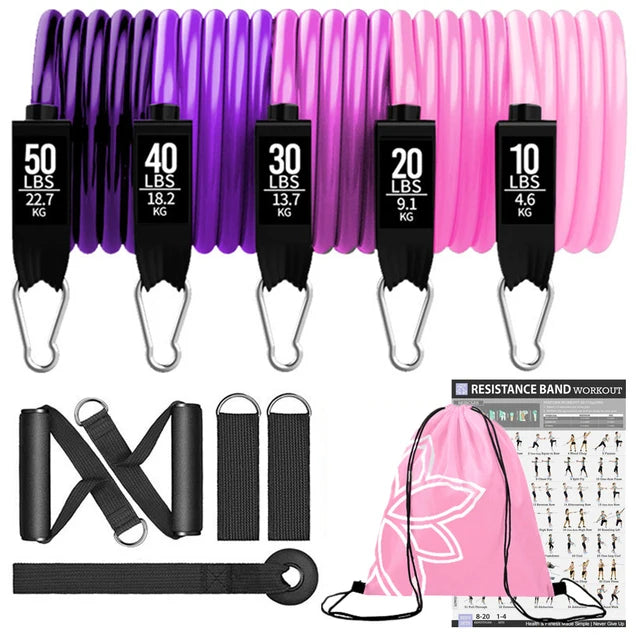 Resistance Bands Set Stackable Elastic Tubes Workout Kit with Door Anchor and Ankle Straps - 11pcs