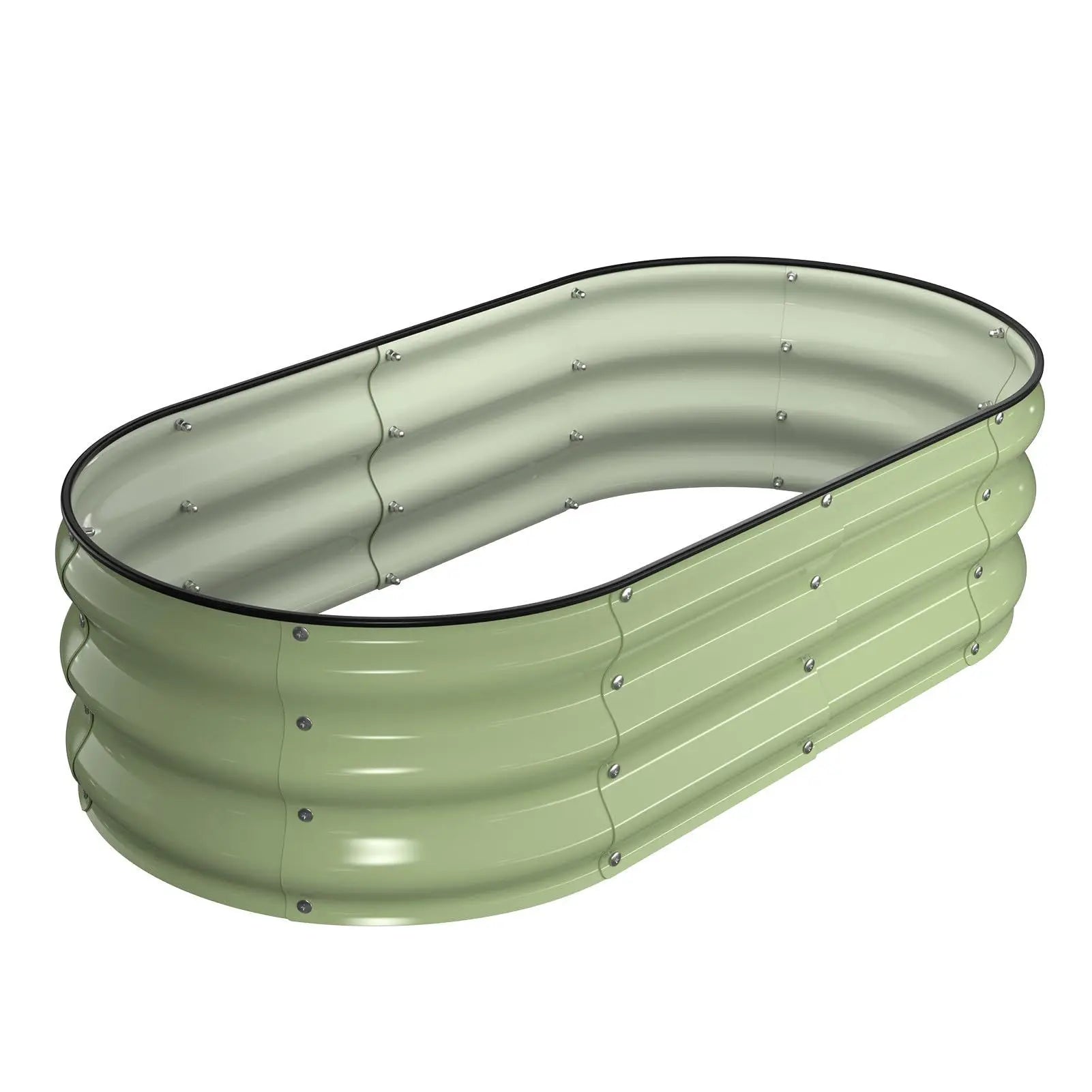 1PCS Oval-Shaped Galvanized Steel Sheet Planting Box – Large Outdoor Garden Bed, Multi-Colored Metal Planter - Beige 4X2X1FT