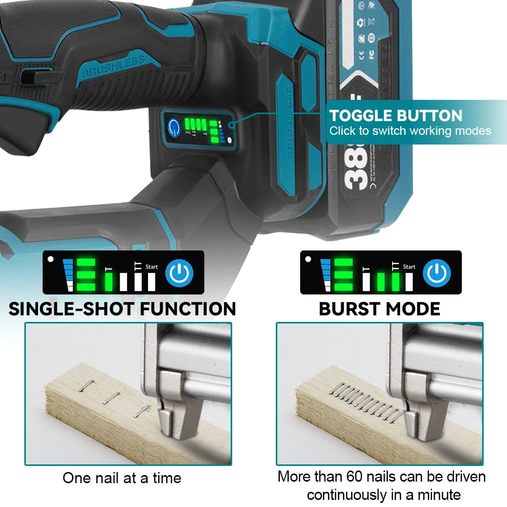 Brushless 30mm Electric Nail Gun 2-in-1 Nailer & Stapler – Cordless Framing and Tacker Tool with 2 Batteries