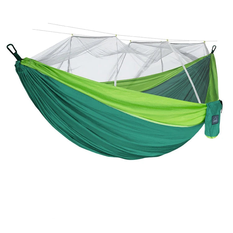 Camping Hammock Double Size Portable Nylon Hanging Bed with Mosquito Net 300cm - Green