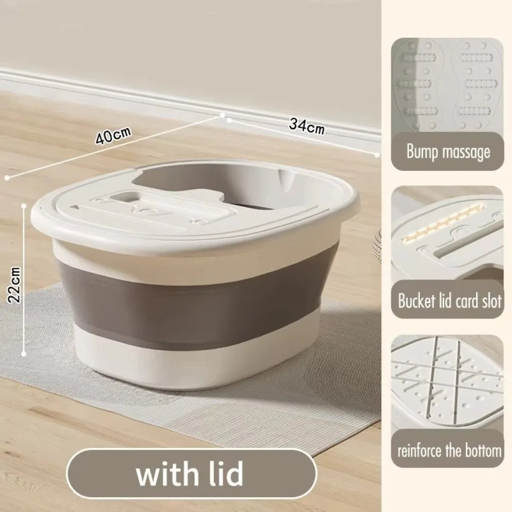 Portable Foldable Foot Bath Tub With Lid Plastic Foot Wash Basin - Grey