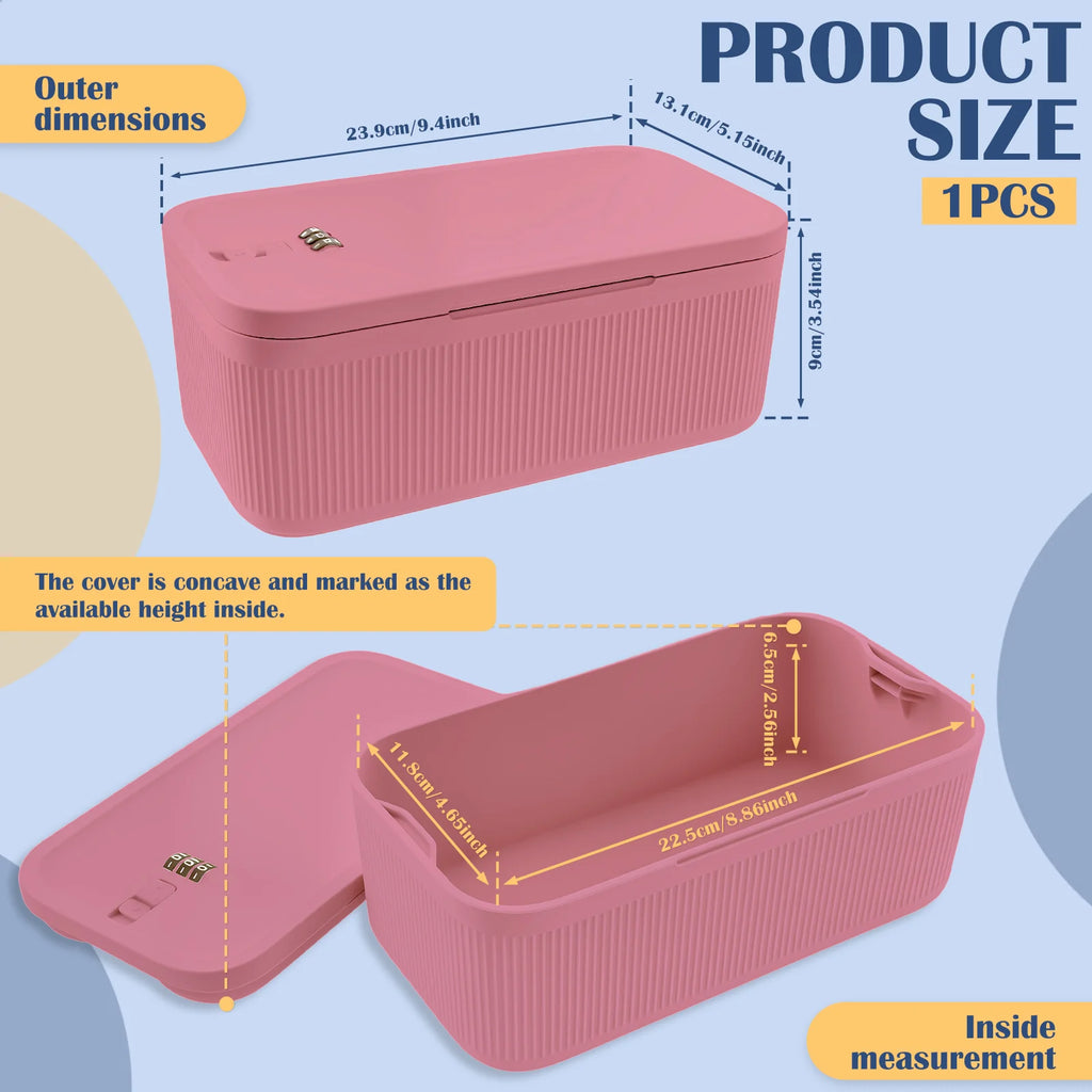 Lockable Storage Box 3-Digit Combination Lock Portable Plastic Container - Pink