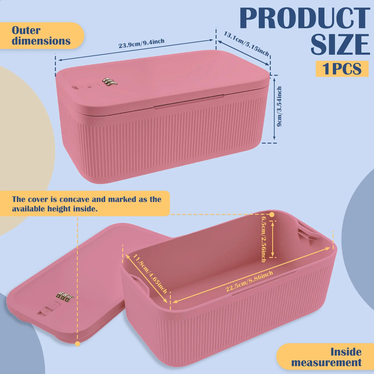 Lockable Storage Box 3-Digit Combination Lock Portable Plastic Container - Pink