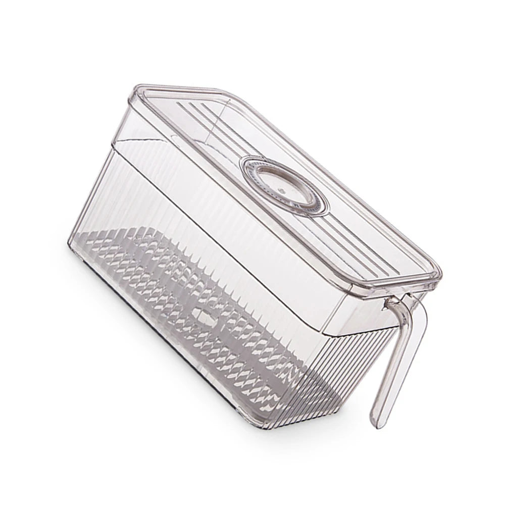 3L Refrigerator Food Storage Container with Time Recorder Lid & Drain Divider – Gray