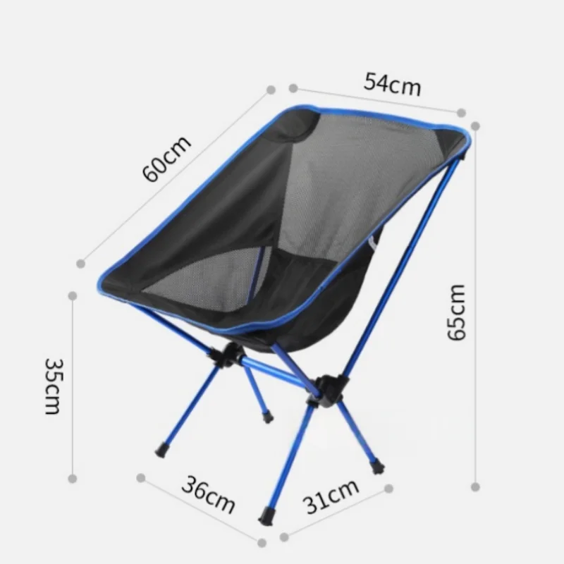 Camping Folding Chair Portable Moon Chair Ultralight Aluminum Outdoor Seat Backrest - Black