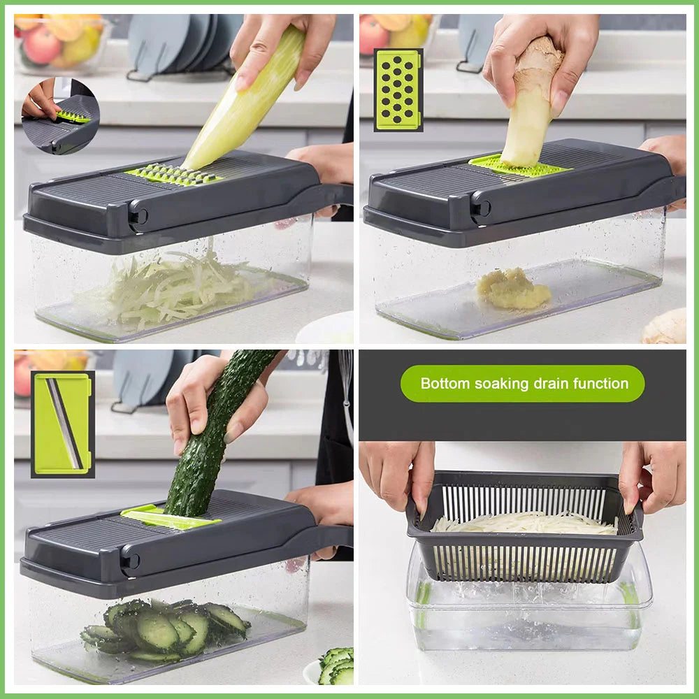 Multifunctional Vegetable Cutter Dicer Slicer Shredder Grater with Drain Basket – Blue