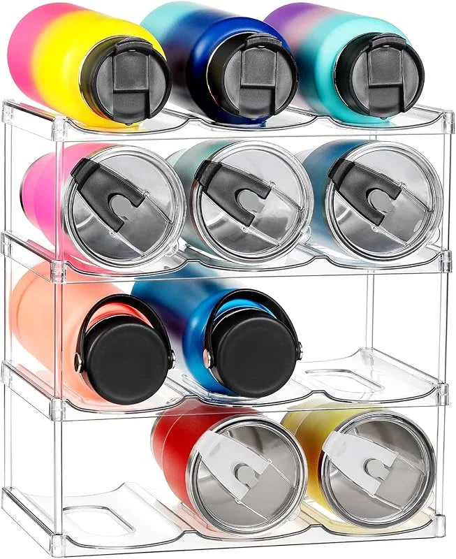 2 Tier Stackable Water Bottle Storage Rack Large Capacity Cup & Tumbler Organiser – Holds 6 Bottles