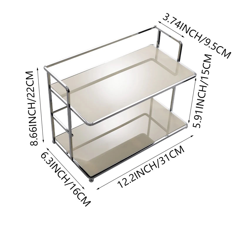 Double-Layer Desktop Storage Rack Acrylic Kitchen Organizer - Milky White
