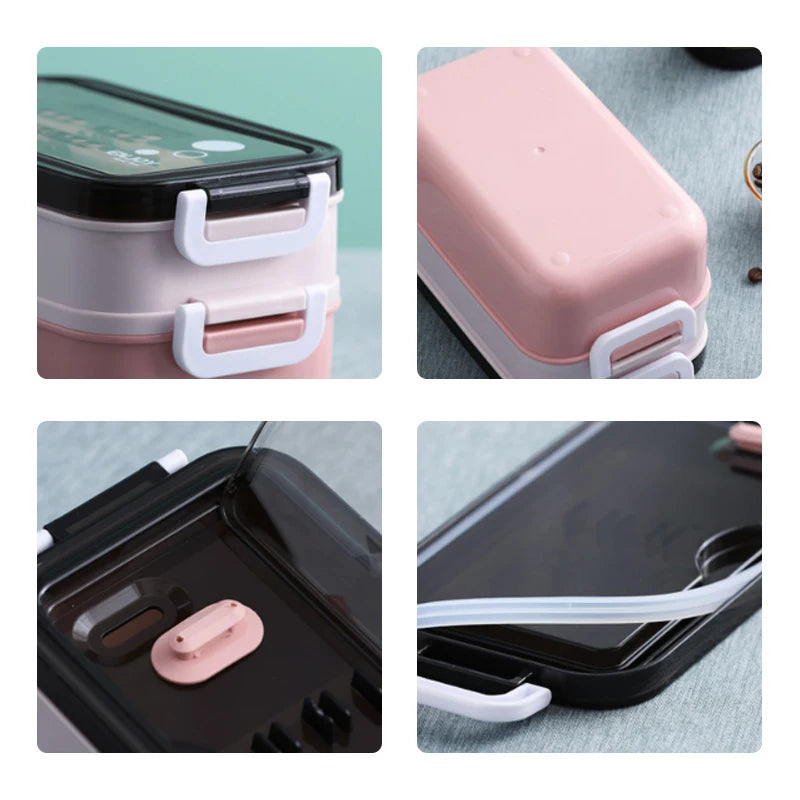 Lunch Box 3 Compartment Stainless Steel Leak Resistant Food Container Microwave Compatible – Pink