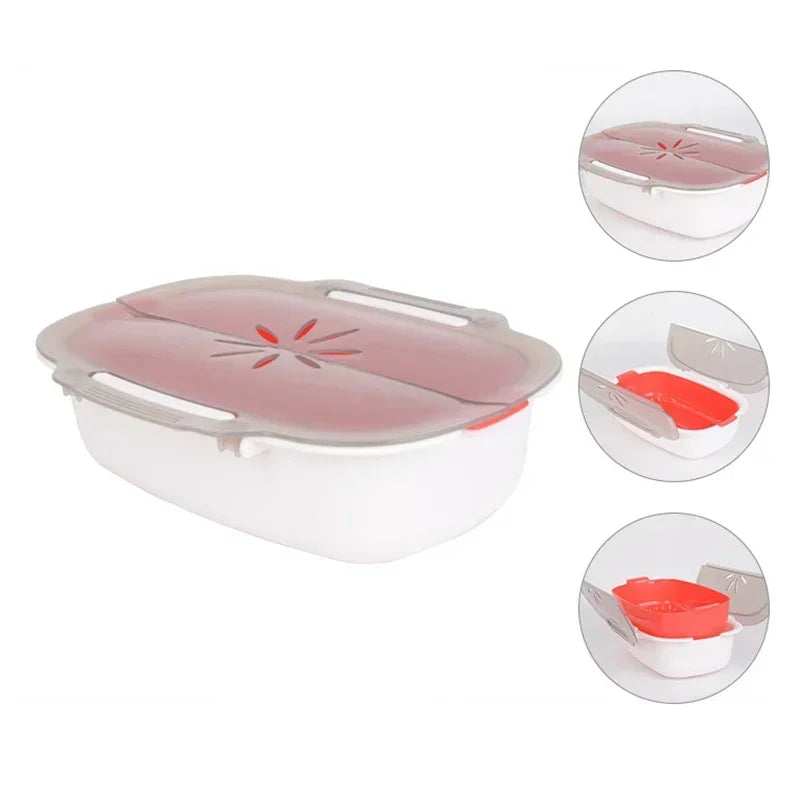 Microwave Food Steamer with Lid Large Capacity Plastic Steam Cooker for Vegetables Fish Dumplings and Buns – Red