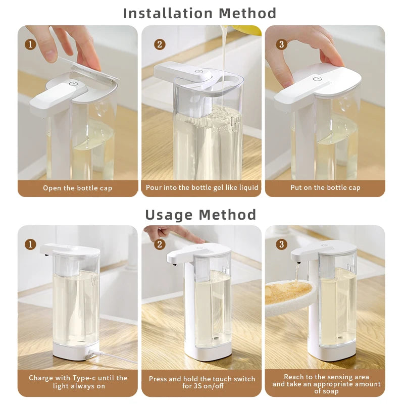 Automatic Soap Dispenser 500 mL Touchless Sensor Rechargeable Pump - Silver