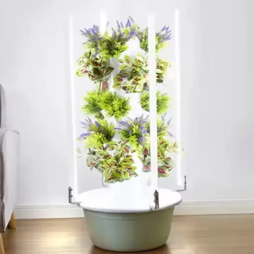 Hydroponic Tower 9 Layer Vertical Planting System with LED Grow Light
