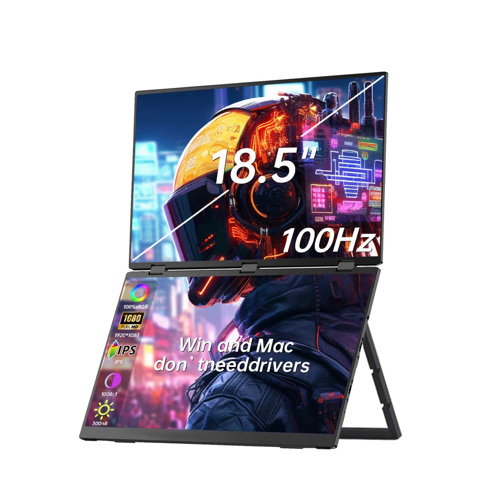 Dual Screen Monitor 18.5 Inch 1080P IPS Portable Laptop Screen Extender Non-Touch – Black