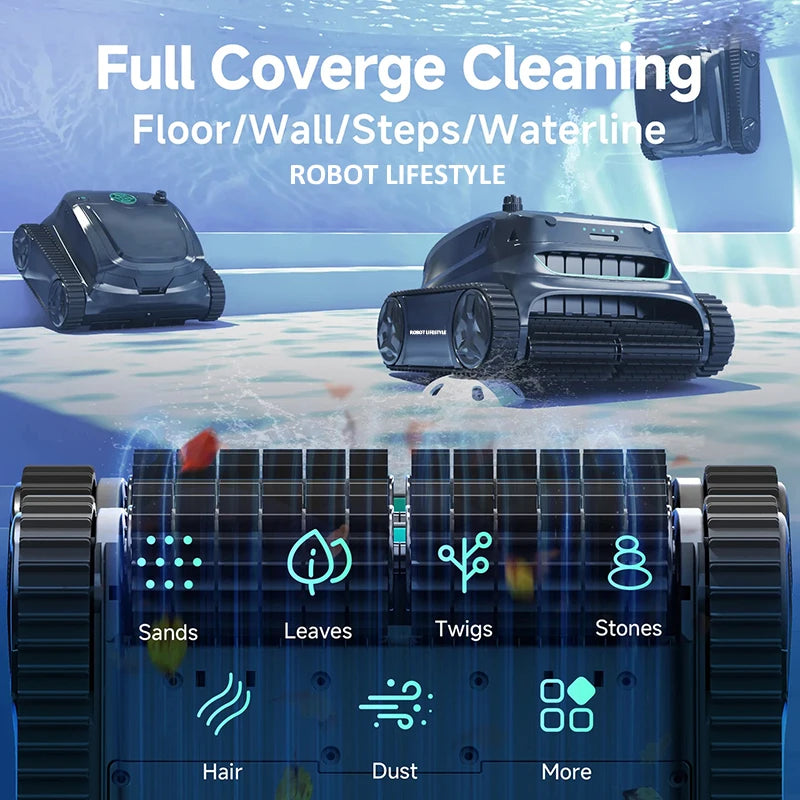 Swimming Pool Cleaner 7800mAh Cordless Wall Climbing App Controlled Dual Filtration 300m² Coverage