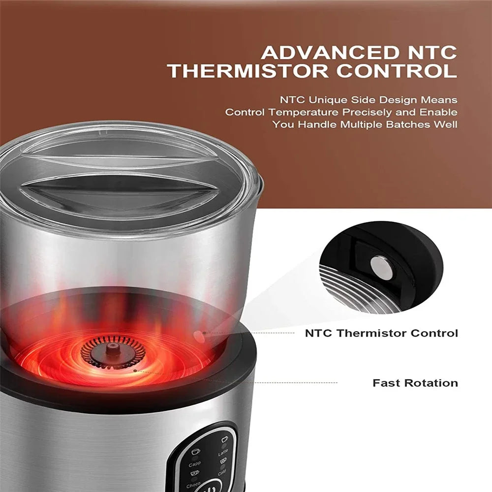4-in-1 Electric Milk Frother with Hot and Cold Foam and Stainless Steel Pitcher