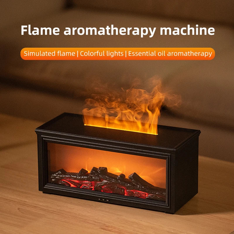 Flame Aroma Diffuser 7 Colour LED Essential Oil Humidifier Fireplace Mist Machine – Black