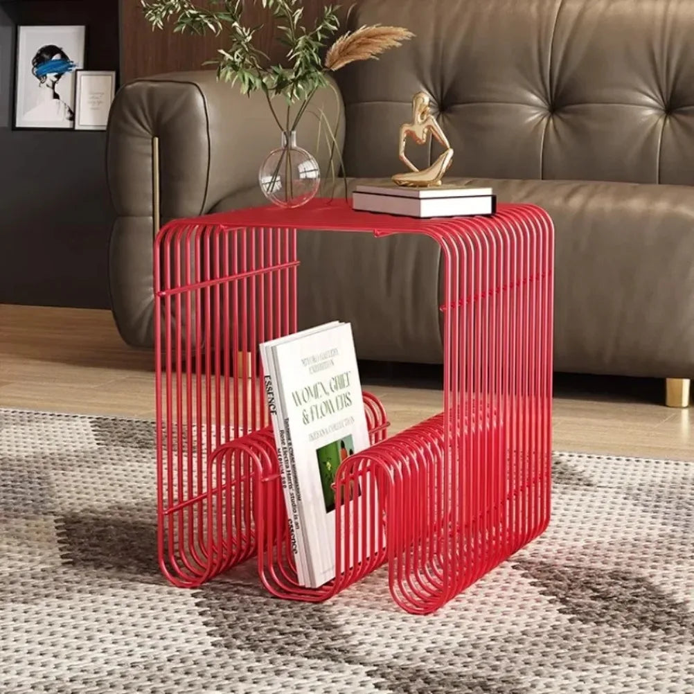Side Table Metal Accent Table Integrated Magazine Rack Compact End Furniture – Black
