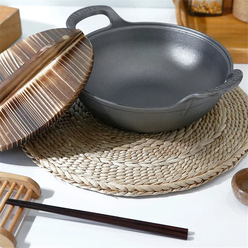 Chef Pan 34cm Cast Iron Flat Bottom Deep Frying Cookware