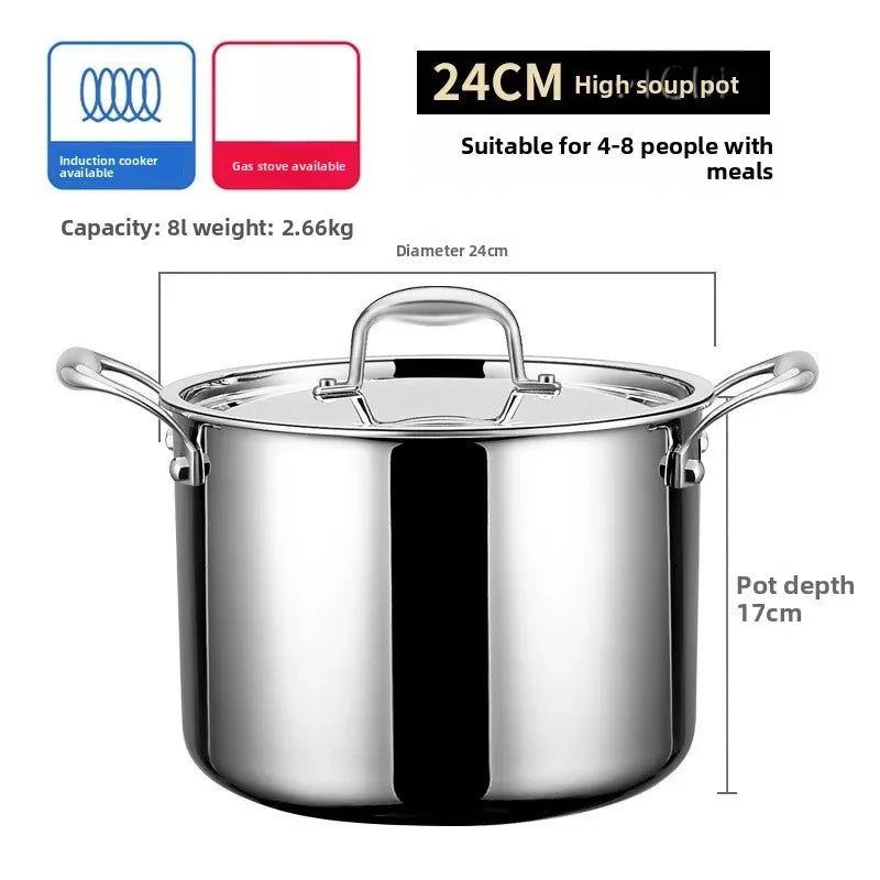 Stainless Steel Soup Pot 24cm Thickened Stew Cooking Pot Induction Compatible
