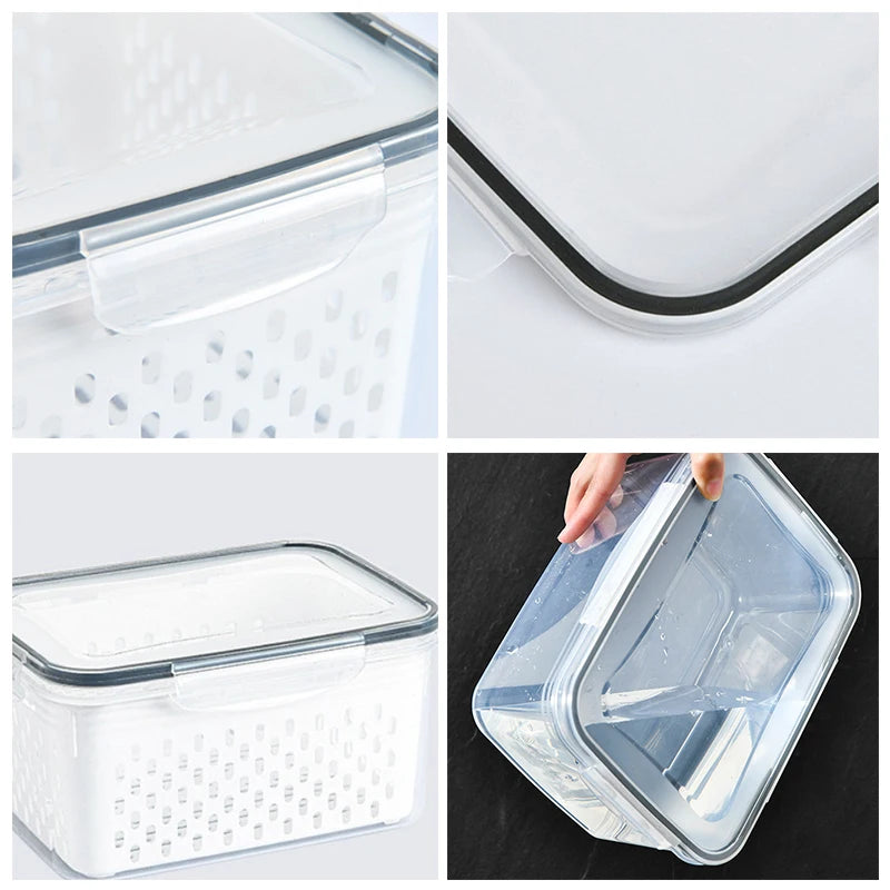 850ml Refrigerator Food Storage Container with Lid & Drain Basket