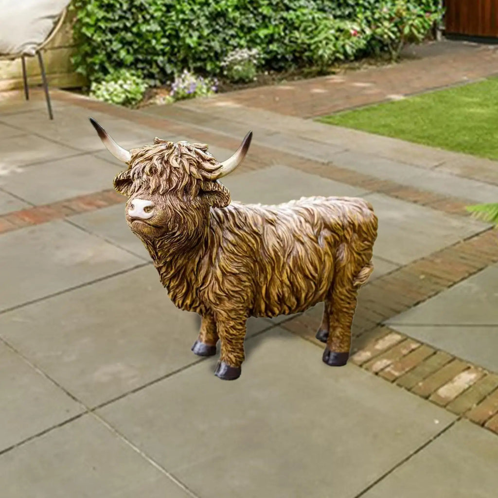Highland Cow Statue Resin Garden Figurine Decorative Animal Ornament - Brown