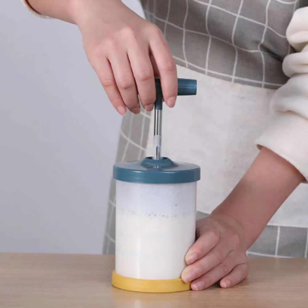 Manual Milk Frother 400ml Hand Pump Cream Whipper Coffee Foam Maker with Stainless Steel Mesh – Blue