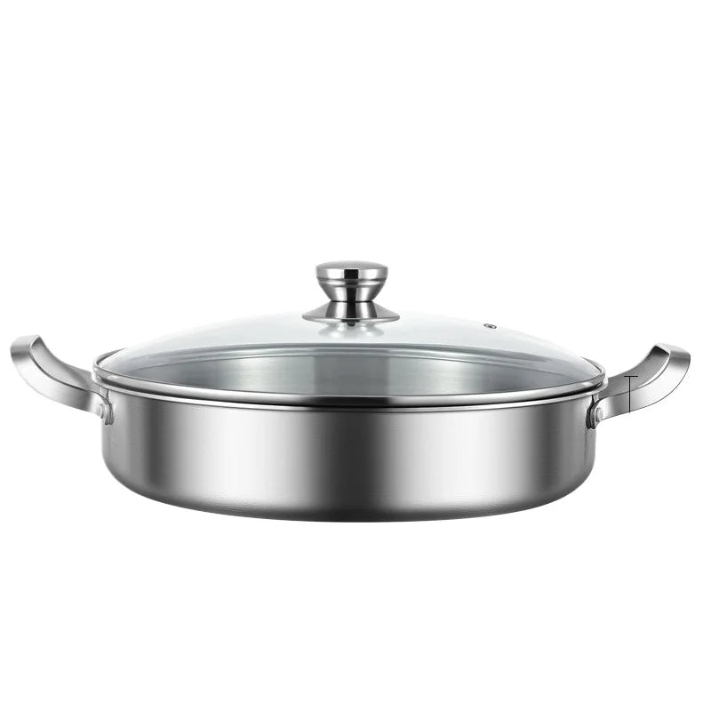 Frying Pan 32cm 316 Stainless Steel Deep Skillet with Glass Lid