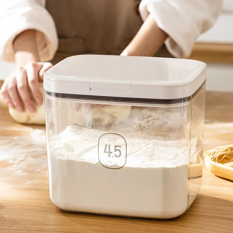 Storage Container 5.5L Airtight Plastic Flour Canister with Press Open Lid and Transparent Body