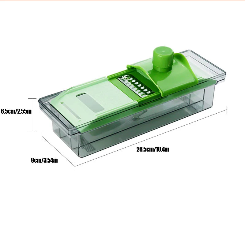 Mandoline Vegetable Slicer Multifunctional Food Slicer Cheese Grater with Storage Container – Green