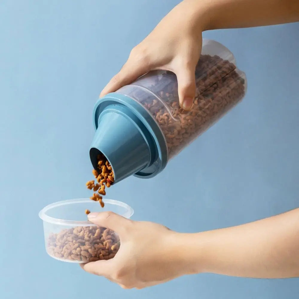 Pet Food Storage Container 1500mL with Measuring Cup Buckle Lid - Blue