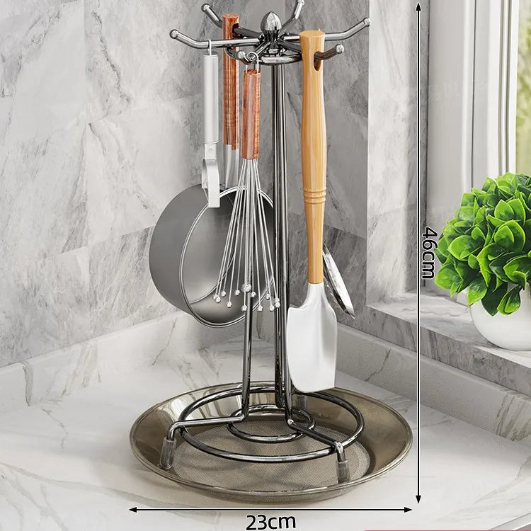Rotating Kitchen Utensil Holder with Drip Tray 360° Metal Countertop Storage Rack – Black