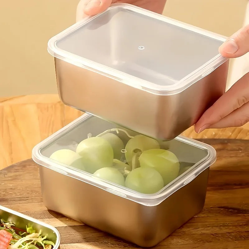 Food Storage Container 4 Piece Stainless Steel Reusable Airtight Fresh Keeping Box Set with Sealing Lids