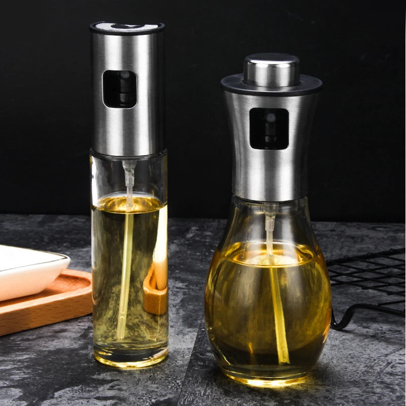 Oil Dispenser 17.3 × 7 cm Stainless Steel Spray Bottle Round Kitchen Dressing Container