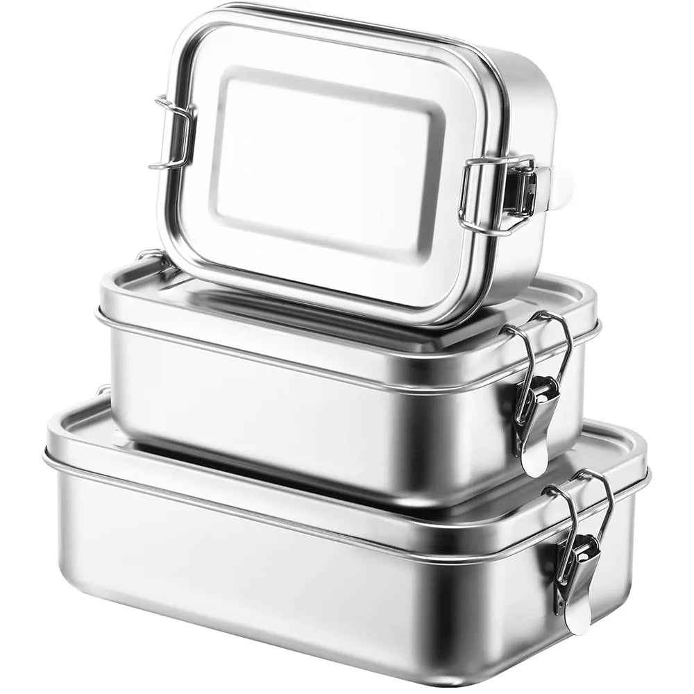 304 Stainless Steel Bento Lunch Box 850ml Leak Resistant Food Storage Container with Locking Clips