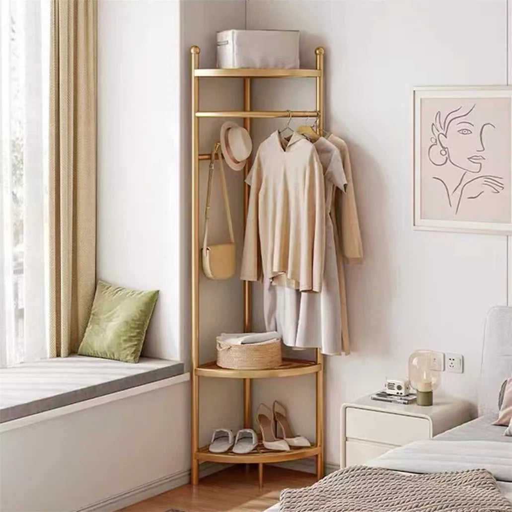 Freestanding Gold Coat Rack with Storage Shelves Heavy Duty Metal Hall Tree for Bedroom Entryway and Hallway