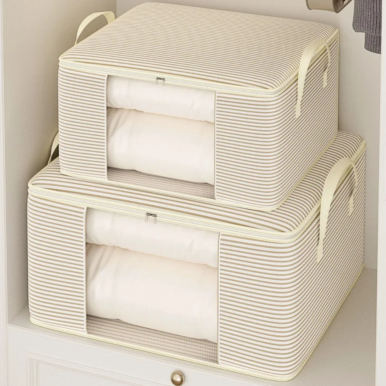 Storage Bag 120g Large Capacity Visual Clothes Quilt Organiser Box Shape 60cm - Beige