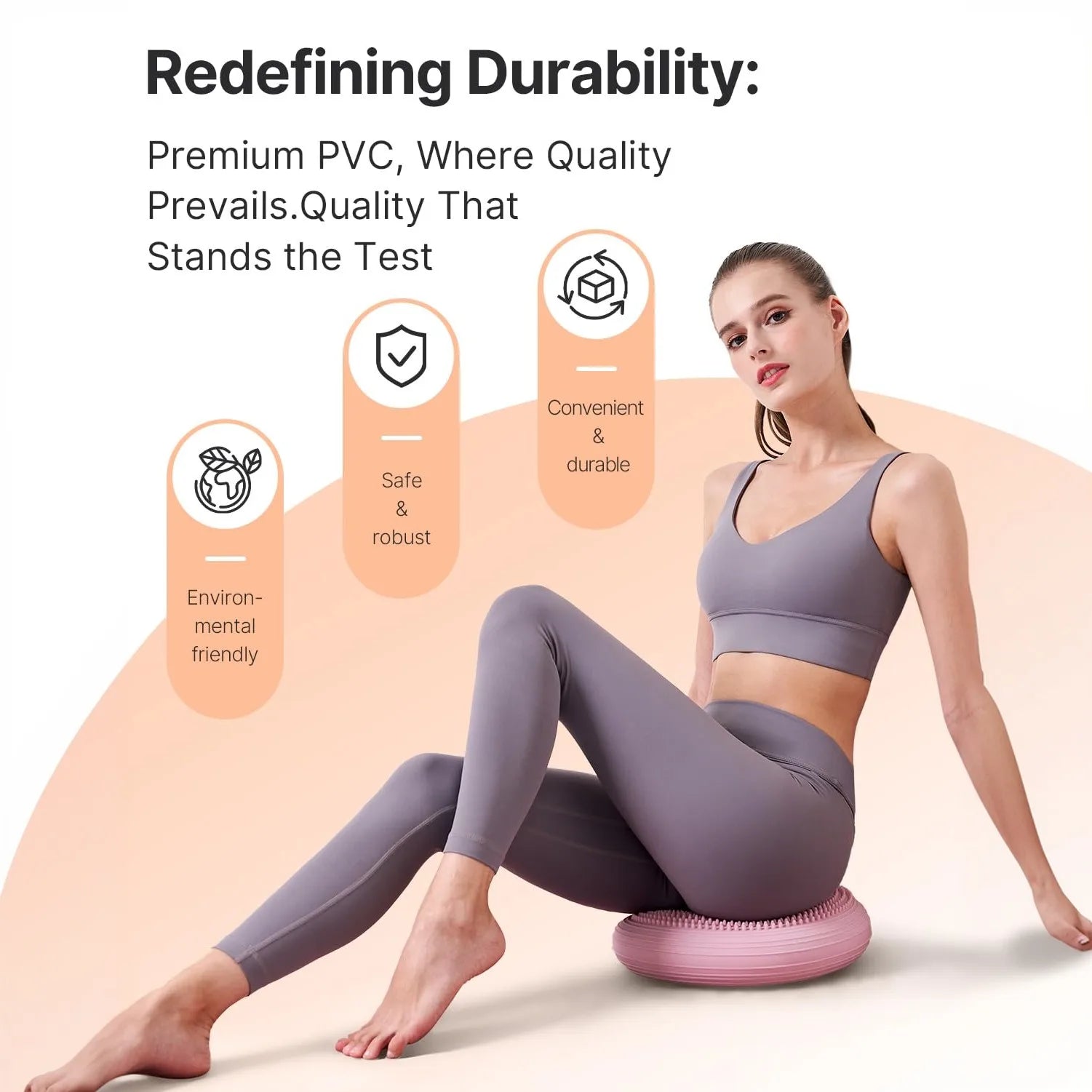 Balance Pad Inflatable PVC 34cm Wobble Cushion with Massage Surface and Pump for Core Training - Pink