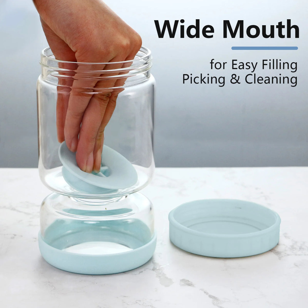 Pickle Jar 1000mL Glass Food Storage Container with Flip Strainer and Liquid Separator for Kitchen