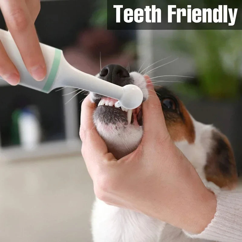 Electric Pet Tooth Cleaner Rechargeable Oral Care Brush with 4 Heads - Pink