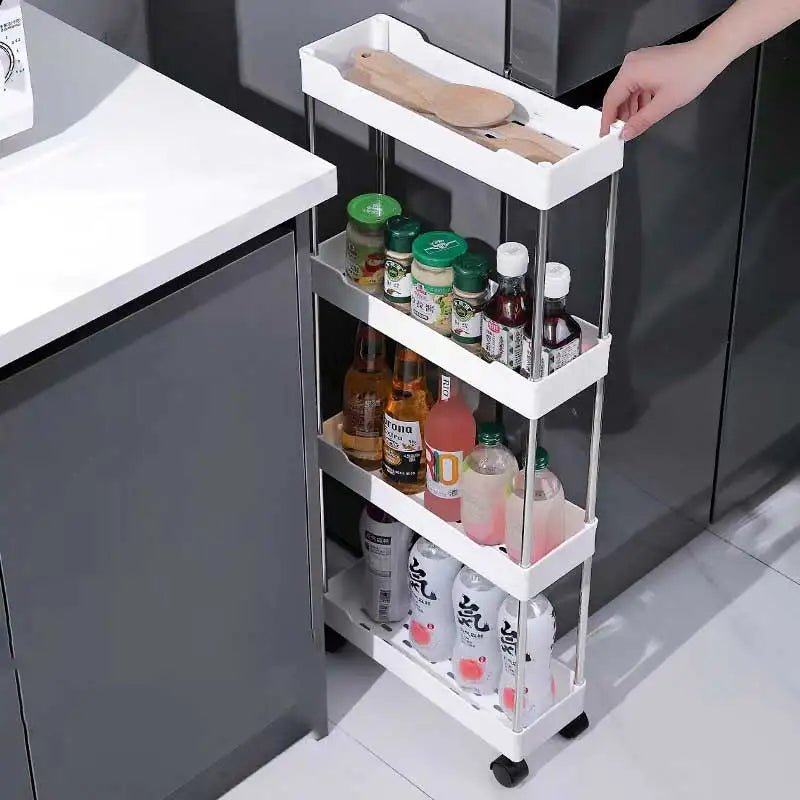 3 Tier Slim Rolling Storage Cart Utility Trolley with Wheels Bathroom Kitchen Organizer – Black