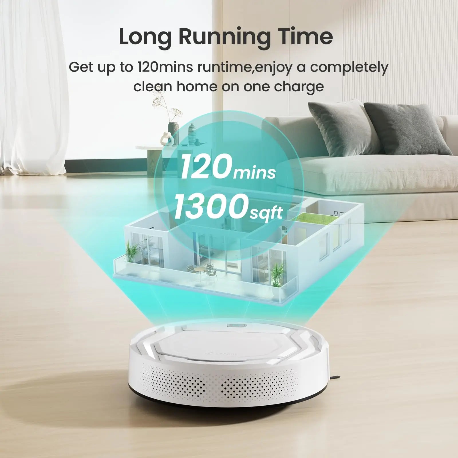 Robot Vacuum Cleaner 2200Pa Smart Navigation WiFi App Control Self-Charging – White