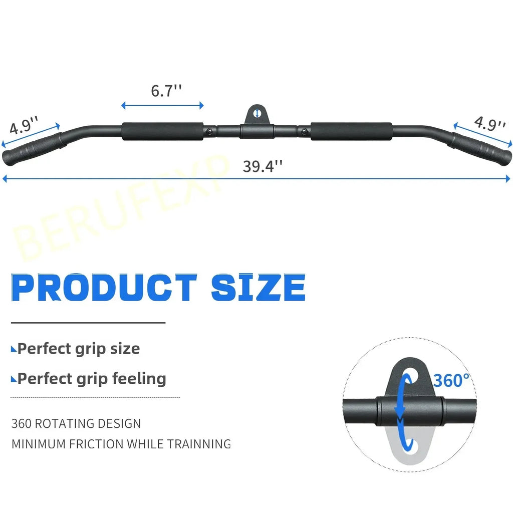 Lat Pull Down Bar 100 cm Detachable Steel Cable Attachment with 360 Swivel for Strength Training - Black
