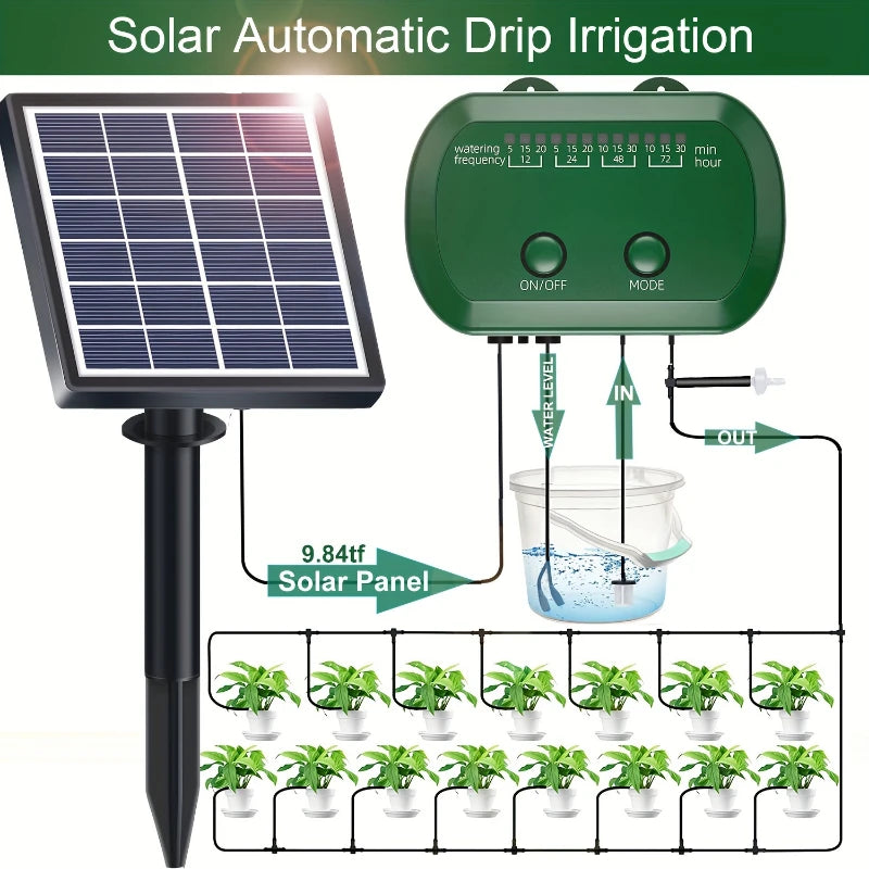 Solar Drip Irrigation System Automatic Watering Kit with Timer - 2W