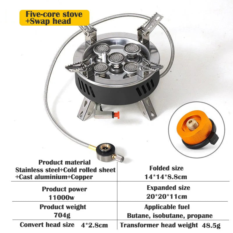 Camping Stove Windproof Gas Burner Piezo Ignition Fuel Adapter – Black