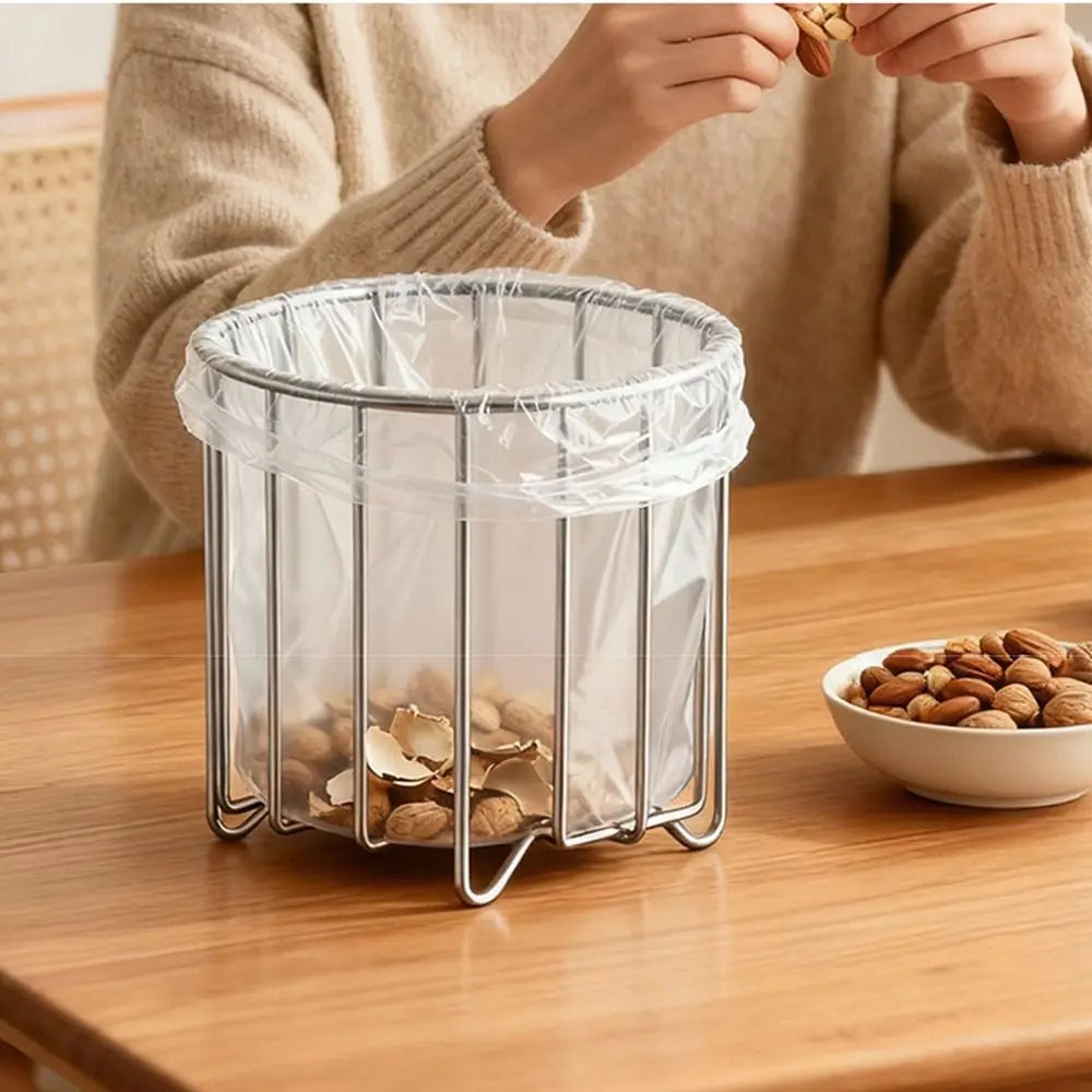 304 Stainless Steel Round Trash Bag Holder Kitchen Sink Garbage Bag Rack Countertop Waste Organizer