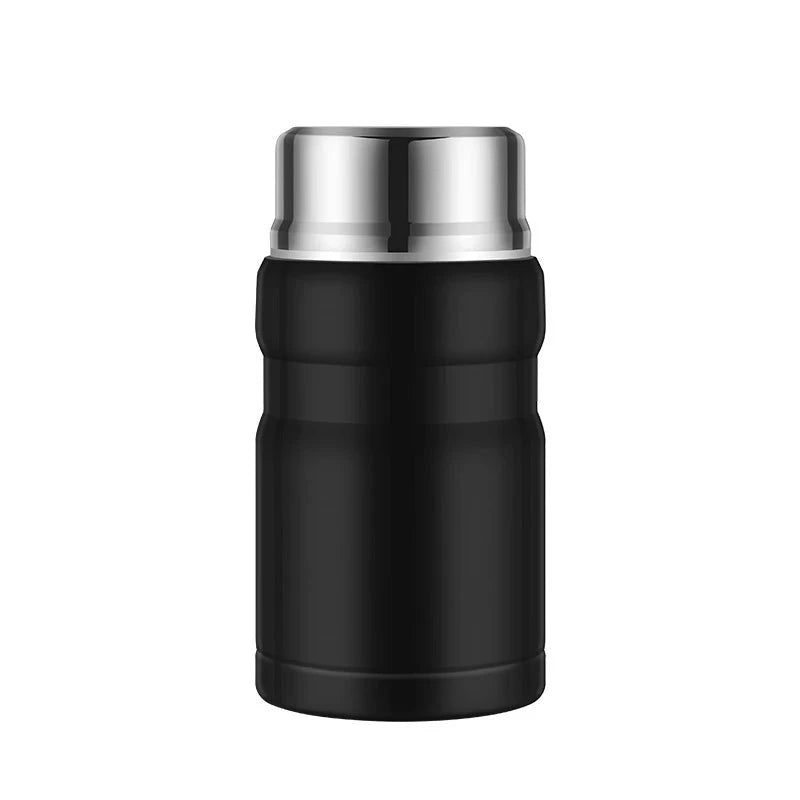 750ml Stainless Steel Insulated Food Thermos Jar with Folding Spoon – Black