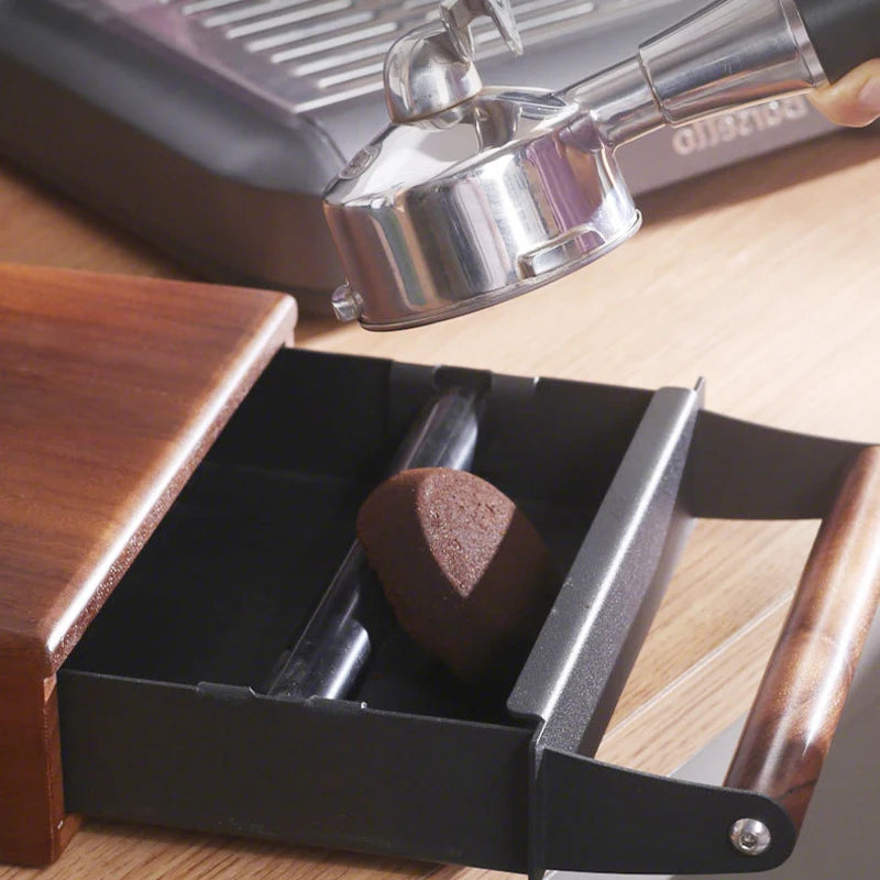 Espresso Knock Box Drawer Walnut Coffee Grounds Bin Stainless Steel - Black