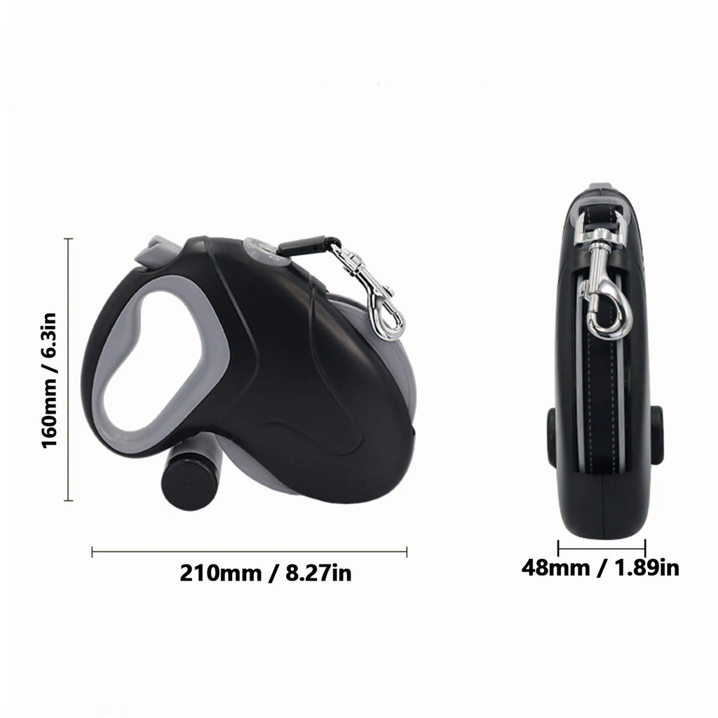 Dog Leash 10 m Retractable Lead 360° Tangle Free Handle with Waste Bag Dispenser for Outdoor Walks