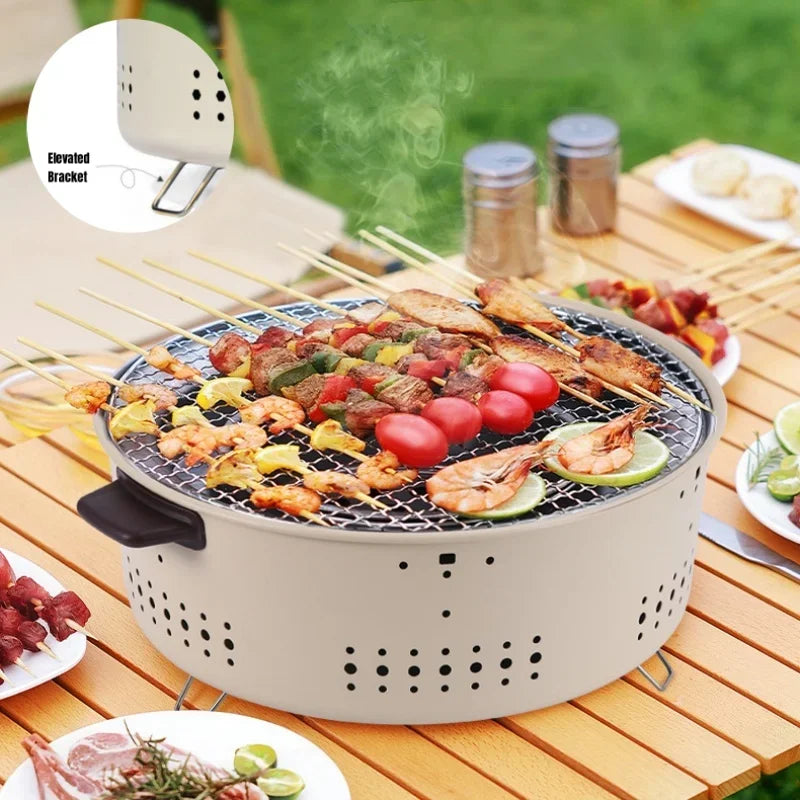 Portable Charcoal BBQ Grill 31cm Round Camping Barbecue Stove – Khaki